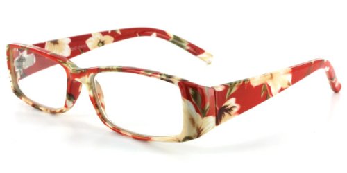 Luau RJ042 Fashion Reading Glasses with Modern Floral Design and Matching Case for Youthful Women With Narrow to Medium Faces Who Read in Style Red/Tan +2.00