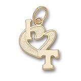 Tennessee Volunteers Solid 14K Gold ''I Heart T'' 1/2'' Pendant