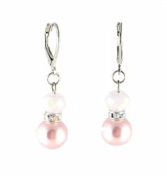 Earrings - E142 - Glass Pearl & Swarovski (tm) Crystal Drop ~ Rose
