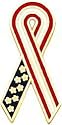 14K Gold Red White & Blue Enameled Awareness Ribbon Pin