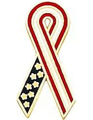 14K Gold Red White & Blue Enameled Awareness Ribbon Pin