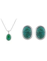 Sterling Silver Fashion Set Earrings and Pendant Set: Oval Turquoise with Sterling Silver Design
