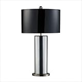 IMAGE OF Dimond D1893 18-Inch Width by 32-Inch Height Shreve Table Lamp in Mirror and Black Nickel with Oval Black Patent Faux Leather Shade and Silver Fabric Liner