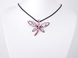 Pink Black Outline Crystal Rhinestone Dragonfly String Fashion Necklace Pendant
