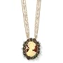 14K Gold-Plate Crystal & Simulated Pearl Cameo Pendant-Necklace Adjustable Length Antiqued
