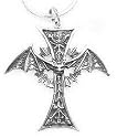 Gothic Vampire Winged Bat Sterling Silver Cross Pendant