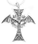 Gothic Vampire Winged Bat Sterling Silver Cross Pendant