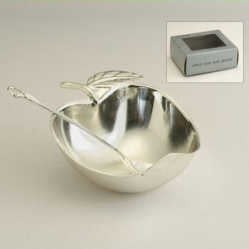 Jewish New Year ROSH HASHANAH Silverplated Apple Honey Dish with Spoon