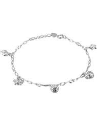14K Italian White Gold Diamond Cut Star, Heart And Ball Bracelet (6.5"), Women Girl Jewelry in Gift Box