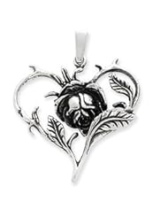 Sterling Silver Antiqued Rose Heart Pendant QC3903"