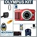 Olympus E-PM2 Mirrorless Digital Camera with 14-42mm f/3.5 II Lens, Red - Bundle - with 32GB SDHC Memory Card, Carry Case, Cleaning Kit, 6' HDMI Cable, LCD Screen Protector, USB 2.0 Media Card Reader, 37mm UV Filter, Memory Card Holder, Class On Demand Black Card
