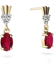 Created Ruby 14kt Yellow Gold Dangle Drop Earrings
