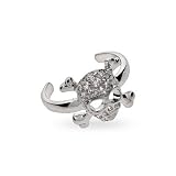 Pave Skull & Crossbones CZ Silver Toe Ring- Skull Toe Ring