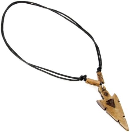 Organic Adjustable Corded Necklace w/ Tribal Stone Spearhead Pendant (Brown)