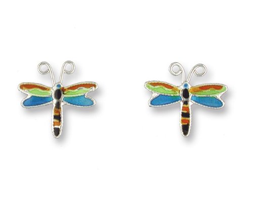 Jungle Dragonfly Enameled Sterling Silver Post Earrings
