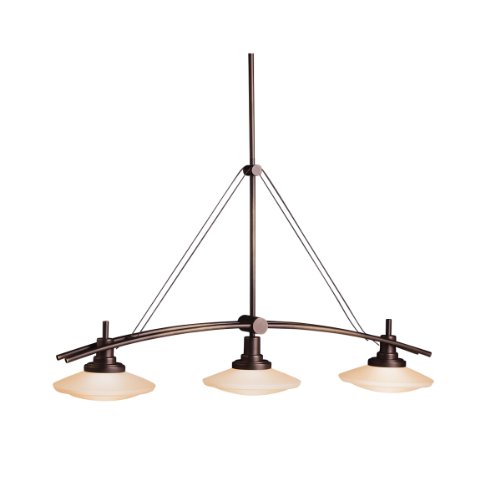 Kichler Lighting 2955OZ Structures 3-Light Halogen Linear Chandelier/Island Light, Olde Bronze with Light Umber Glass