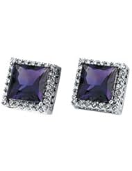 3/8 CT TW/08.00 MM 14K White Gold Genuine Amethyst And Diamond Earring