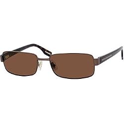 Hugo Boss 0321/S Men's Polarized Rectangular Full Rim Sports Sunglasses - Semi Matte Brown Havana/Brown
