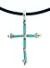Beautiful! Sterling-silver Zuni Indian Made Needle Point Turquoise Cross Leather Rope Pendant-necklaces
