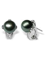 18K white gold Leah Black Tahitian cultured pearl and diamond earring
