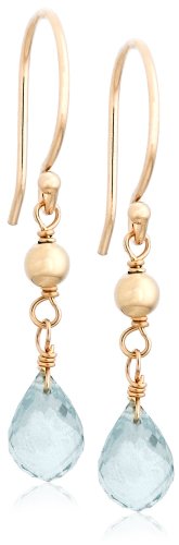 Childrens Toyshop  Jewelry : 14k Yellow Gold, March Birthstone, Aquamarine Briolette Hook Earrings