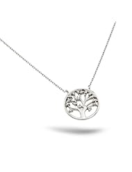 Sterling Silver Rhodium Plated Tree Of Life Circle Cz Necklace 16 Inch Plus 2 Inch Chain