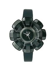 DKNY Black Floral-Shape Leather Strap Womens watch #NY2122