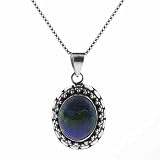  : STERLING SILVER BALI BEAD GENUINE AZURITE STONE OVAL PENDANT