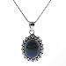  : STERLING SILVER BALI BEAD GENUINE AZURITE STONE OVAL PENDANT