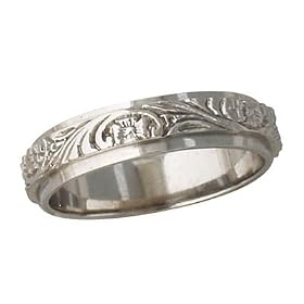 Engraved Comfort Fit Wedding Band 14k White Gold Engraved Comfort Fit Wedding Band 14k White Gold