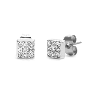 Impressive Stainless Steel Cubic Zirconia Stones Mens Stud Earrings (Jewelry)