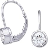Stunning! 14k White-gold Pair 05.00MM= (1 CT TW) Solitaire Lever Back Earrings