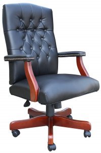 Classic Black Caressoft Chair With Mahogany Finish