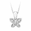 Sparkling Round Cut Diamonds, 14K White Gold. Diamond Butterfly Pendant Necklace