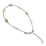 Yellow & Green Swarovski Crystal Sterling Silver Ankle Bracelet 9 9.5 10 Anklet Lobster Clasp