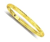 14k Yellow Floral Bangle Childrens Bracelet - 5.5 Inch