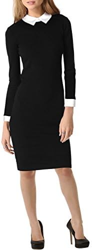 PAKULA Women's Formal Contrast Color Long Sleeve Black Pencil Business Dress