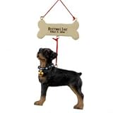 ROTTWEILER WITH BONE ORNAMENT - 4 RESIN PAINTED ROTTWEILER W/BONE PERSONALIZE ORNAMENT - Christmas Ornament