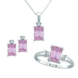 Created Pink Sapphire and Diamond Boxed Set