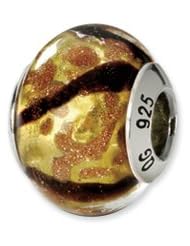 Yellow, Gold and Black Stripe Murano Glass Charm for 3mm Bracelets
