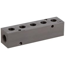 Polyconn PCM10-125-05B Black Anodizing Aluminum Manifold, 1/4" NPT Female x 1/8" NPT Female, 5 Stations