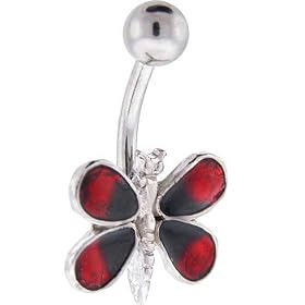 Enamel DRAGONFLY - RED Belly Button Navel Ring by Body Jewelry