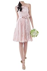 Short Lace Satin One Shoulder Bridesmaid Dress 