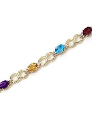 10K Yellow Gold Oval Multi and Diamond Bracelet