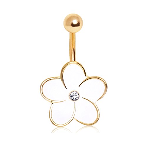 Hawaiian Enameled Flower Gold Ion Surgical Steel Belly Button Ring Navel B149