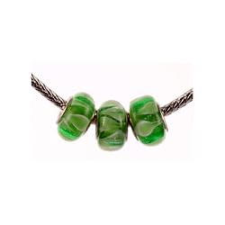 Murano Style Glass Lampwork Bead Fits Pandora Green White Swirl, 14mm (3)