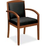 Basyx VL853HSP11 Leather/Wood Guest Chair, Black Leather Upholstery w/Cherry Veneer Frame
