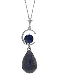 14K White Gold Natural Blue Sapphire Drop Pendant Necklace