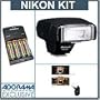 Nikon SB-400 TTL AF Shoe Mount Speedlight, USA Warranty, Basic Outfit with 4 NiMH Batteries, Charger, Flashpoint Flash Diffuser
