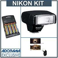 Nikon SB-400 TTL AF Shoe Mount Speedlight, USA Warranty, Basic Outfit with 4 NiMH Batteries, Charger, Flashpoint Flash Diffuser